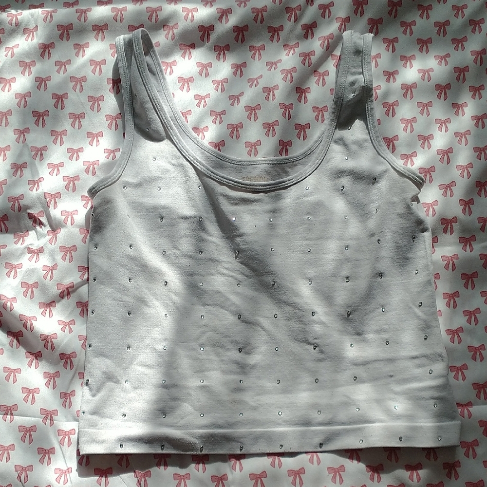 White Tank Top with Rhinestone Accents